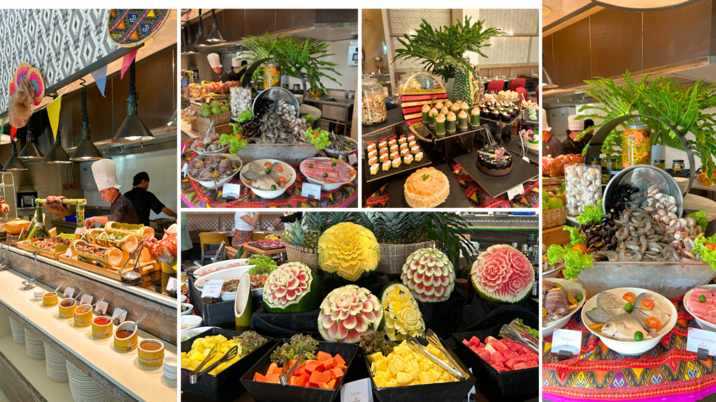 Festive harvest feast and fresh seafood spread offered at DusitD2 Madayaw Cafe.