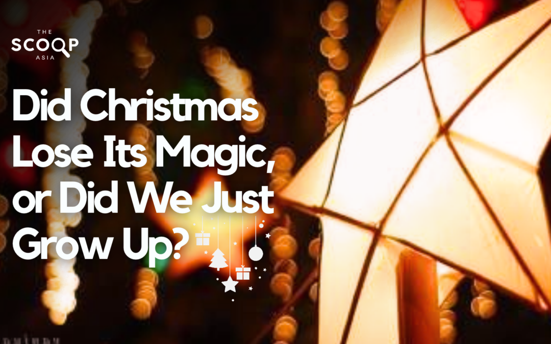 Illuminated Filipino parol lantern with article title asking if Christmas lost its magic